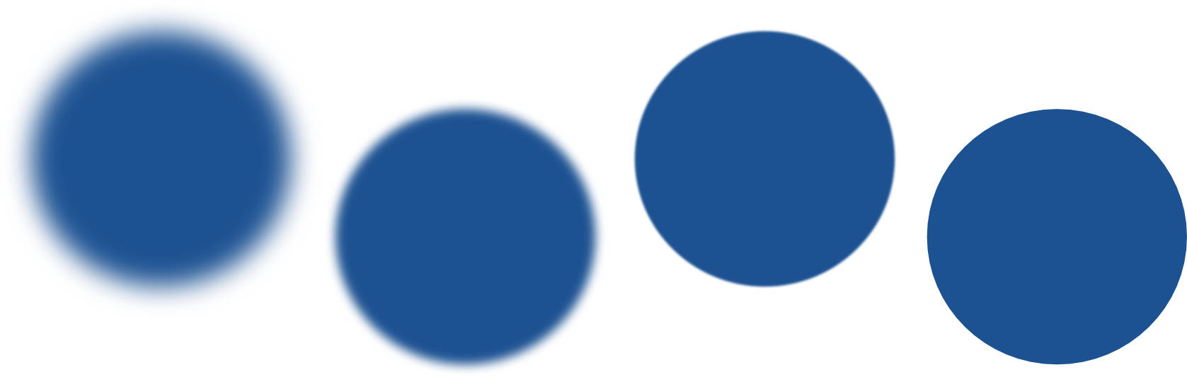 vier Punkte die von verschwommen zu scharf übergehen